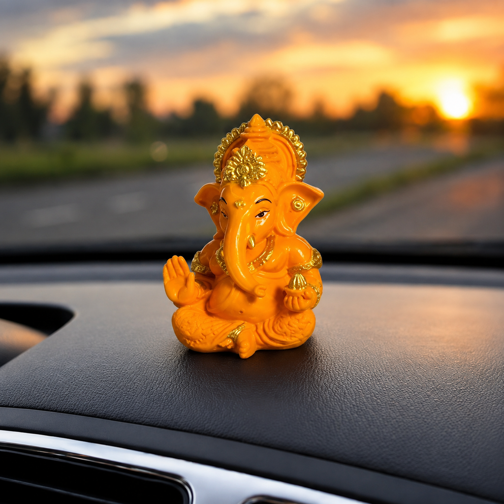 Divine Ganesha Blessing Idol - Orange with Diyas
