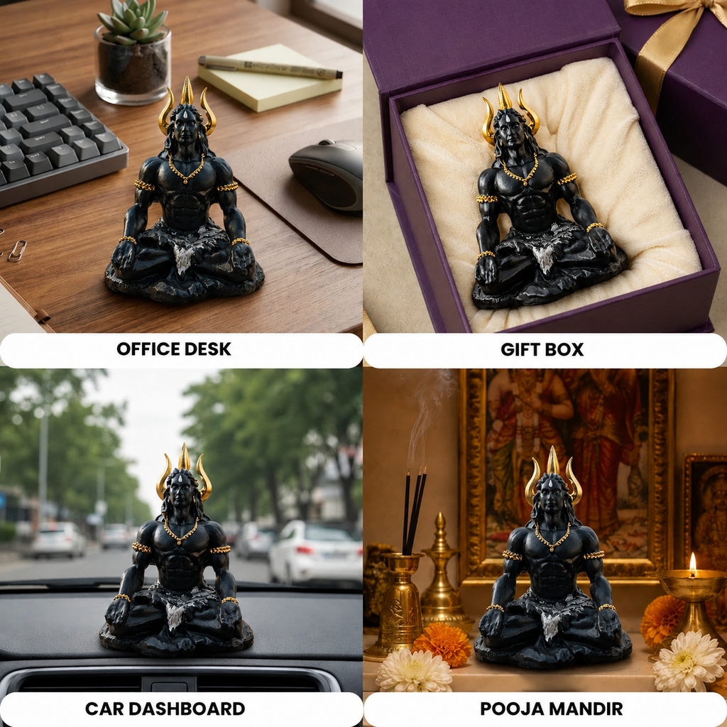 Lord Mahakaal Meditating Statue with Golden Trishul Crown