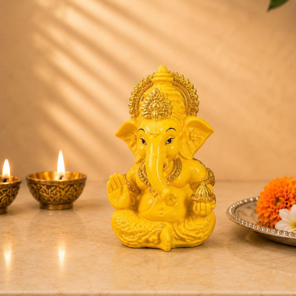 Divine Ganesha Blessing Idol - Golden